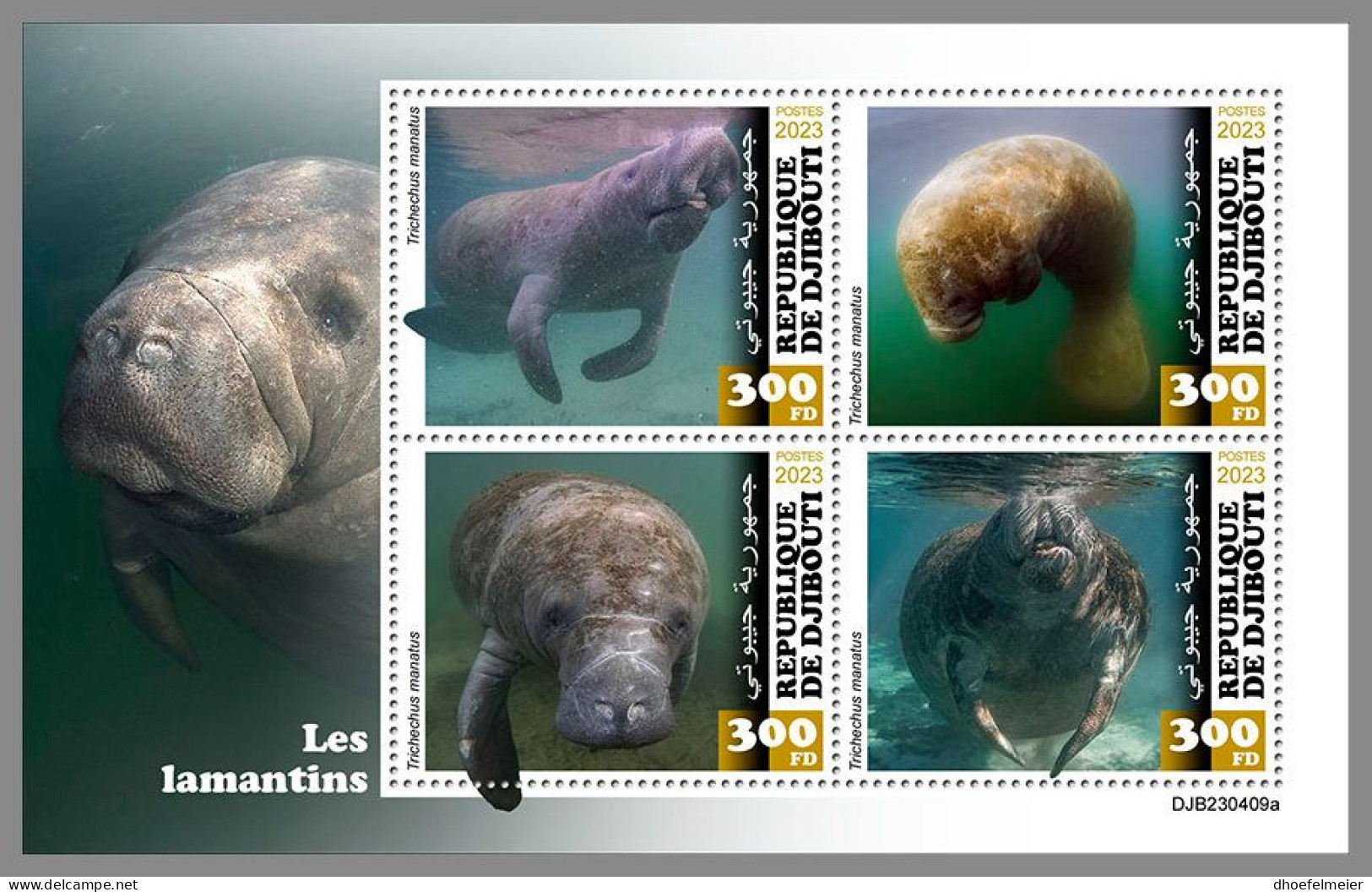 DJIBOUTI 2023 MNH Manatees M/S – OFFICIAL ISSUE – DHQ2420 - Other & Unclassified
