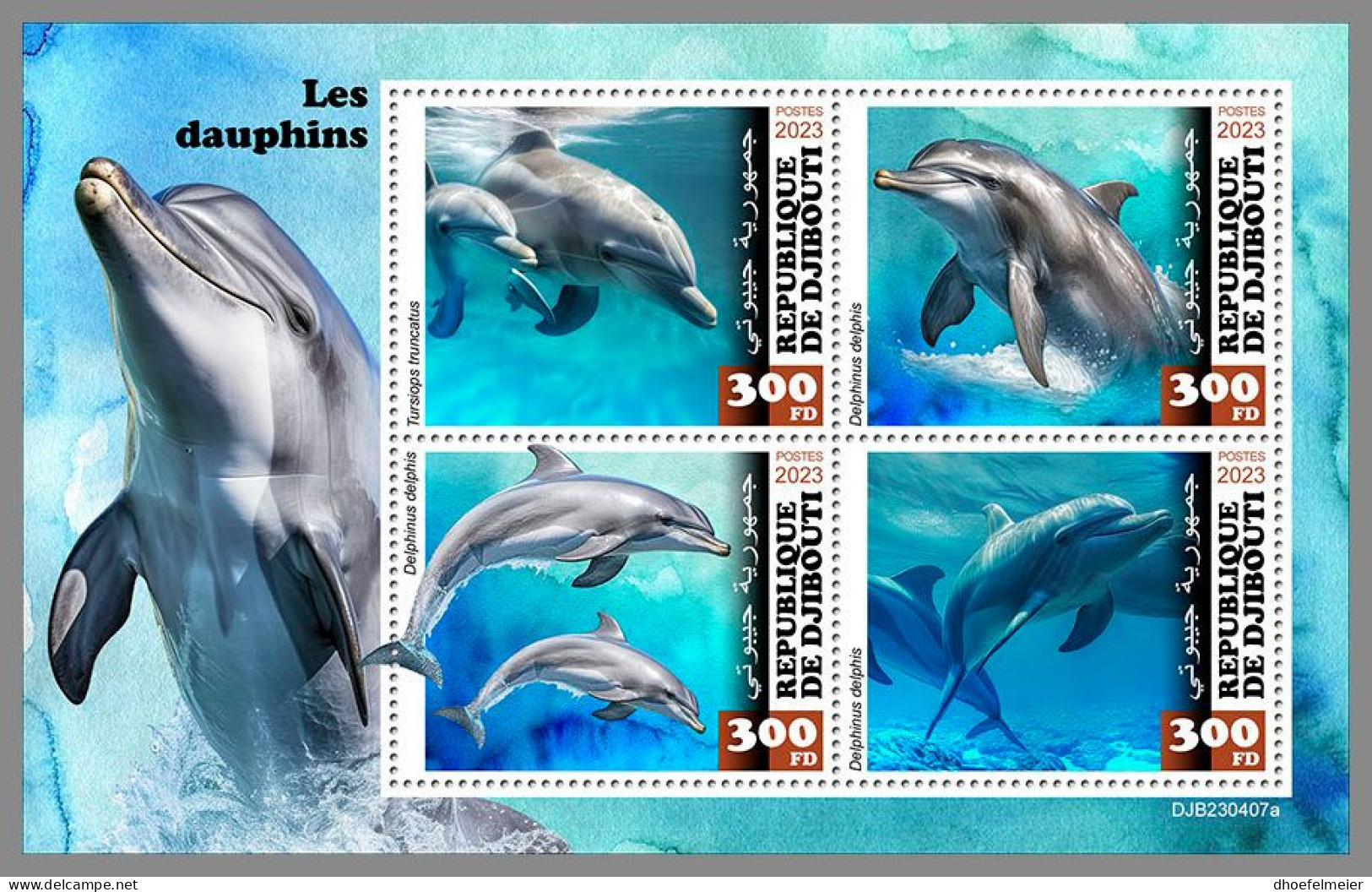 DJIBOUTI 2023 MNH Dolphins Delphine M/S – OFFICIAL ISSUE – DHQ2420 - Dolfijnen