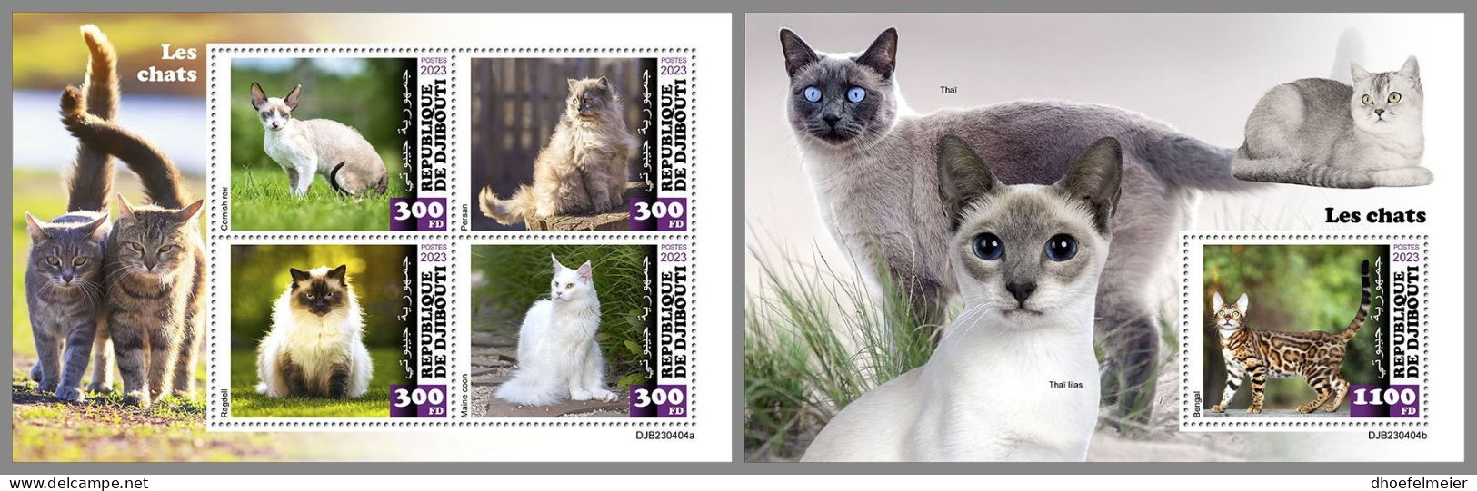 DJIBOUTI 2023 MNH Cats Katzen M/S+S/S – OFFICIAL ISSUE – DHQ2420 - Domestic Cats