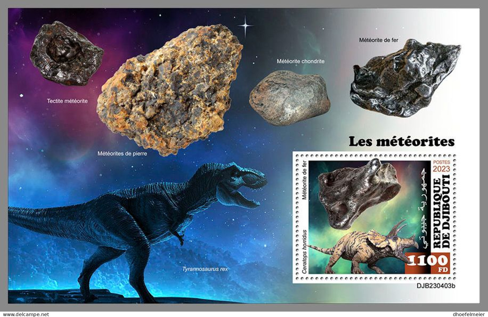 DJIBOUTI 2023 MNH Meteorites Meteoriten Dinosaurs S/S – OFFICIAL ISSUE – DHQ2420 - Mineralien
