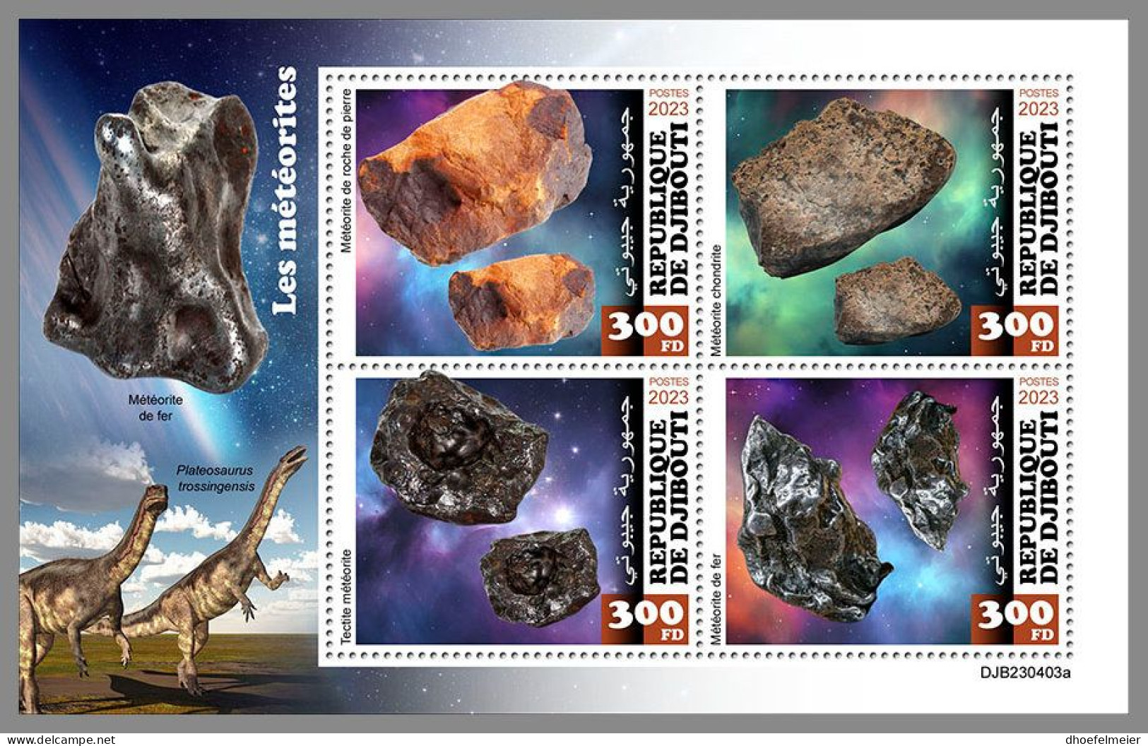 DJIBOUTI 2023 MNH Meteorites Meteoriten Dinosaurs M/S – OFFICIAL ISSUE – DHQ2420 - Minerals