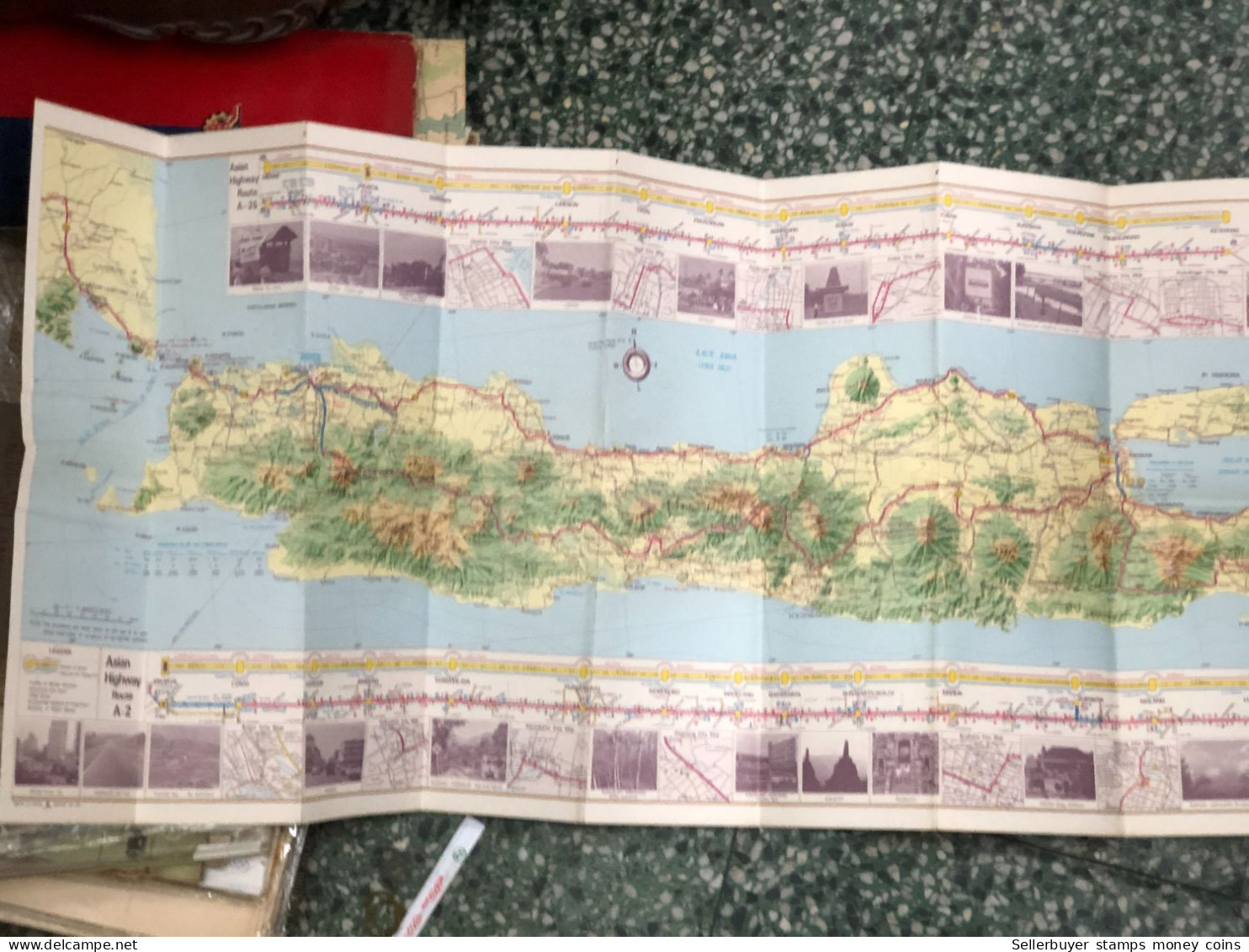 world maps old-ASIAN HIGHWAY ROUTE MAP INDONESI before 1975-1 pcs