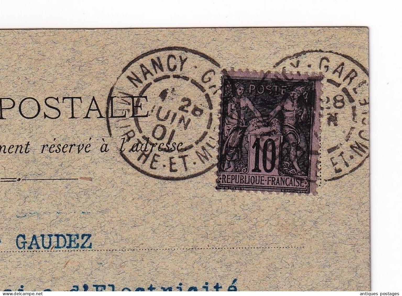 Carte Postale Nancy 1901 Meurthe Et Moselle Oyonnax Type Sage Fabius Henrion Éclairage Électrique - 1898-1900 Sage (Type III)