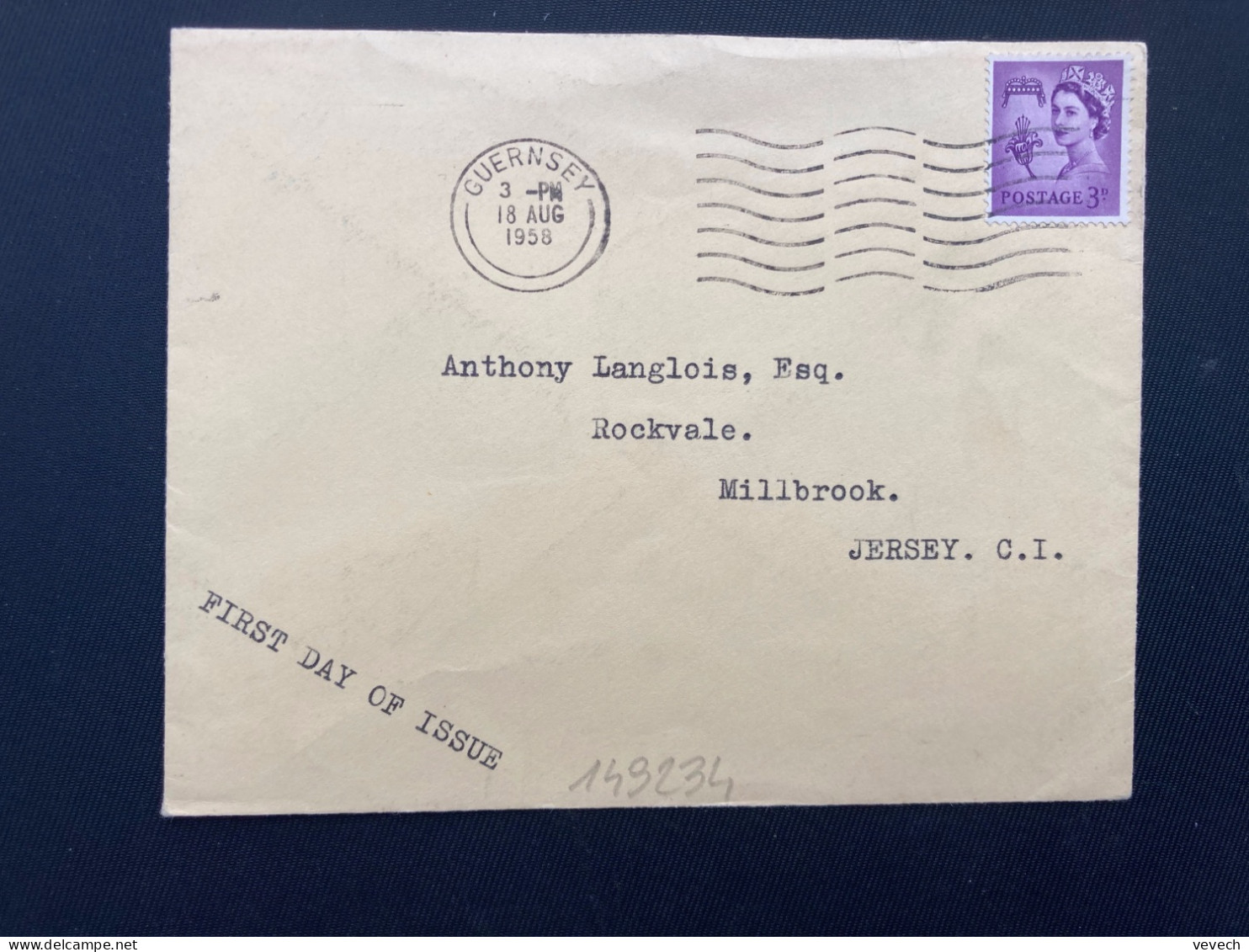 LETTRE Pour JERSEY TP 3D OBL.MEC.18 AUG 1958 GUERNSEY - Guernesey