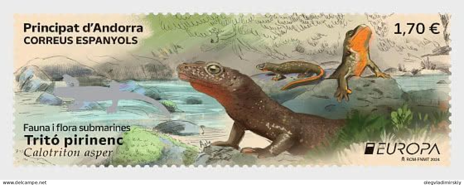 Andorra (Spain) 2024 Europa CEPT Underwater Flora And Fauna Pyrenean Tritó Stamp MNH - Ungebraucht