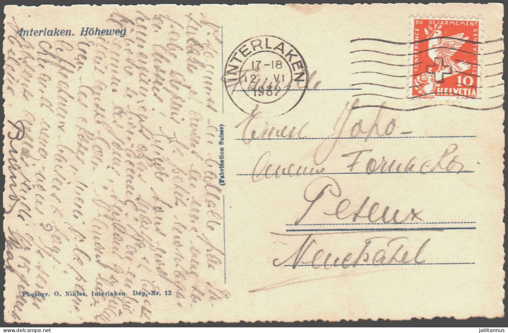 Switzerland Postcard With Stamps 1932 - Sonstige & Ohne Zuordnung