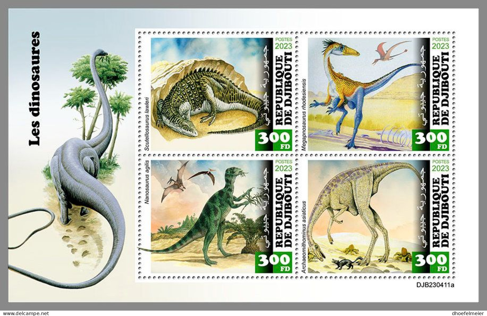 DJIBOUTI 2023 MNH Dinosaurs Dinosaurier M/S – IMPERFORATED – DHQ2420 - Prehistóricos