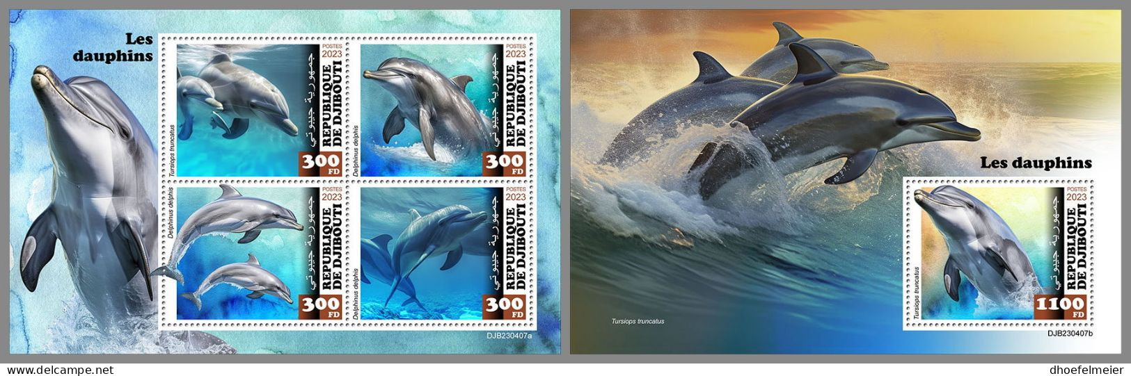 DJIBOUTI 2023 MNH Dolphins Delphine M/S+S/S – IMPERFORATED – DHQ2420 - Dolphins