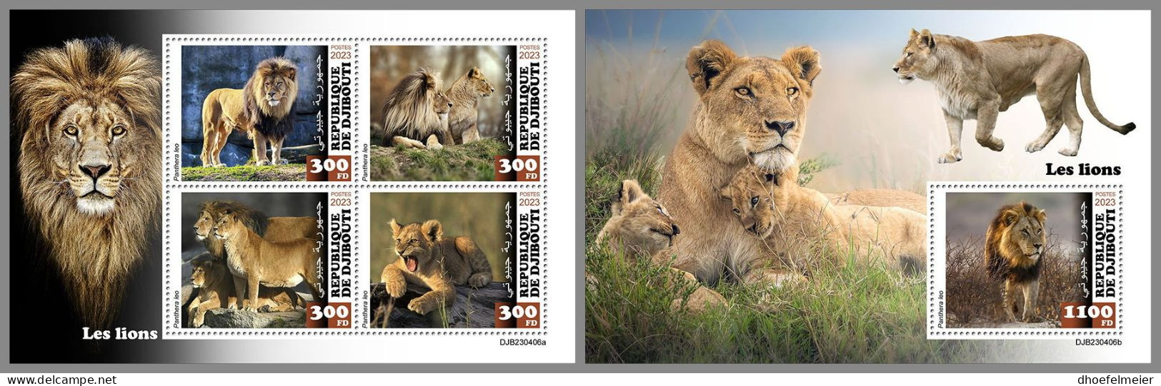 DJIBOUTI 2023 MNH Lions Löwen M/S+S/S – IMPERFORATED – DHQ2420 - Big Cats (cats Of Prey)