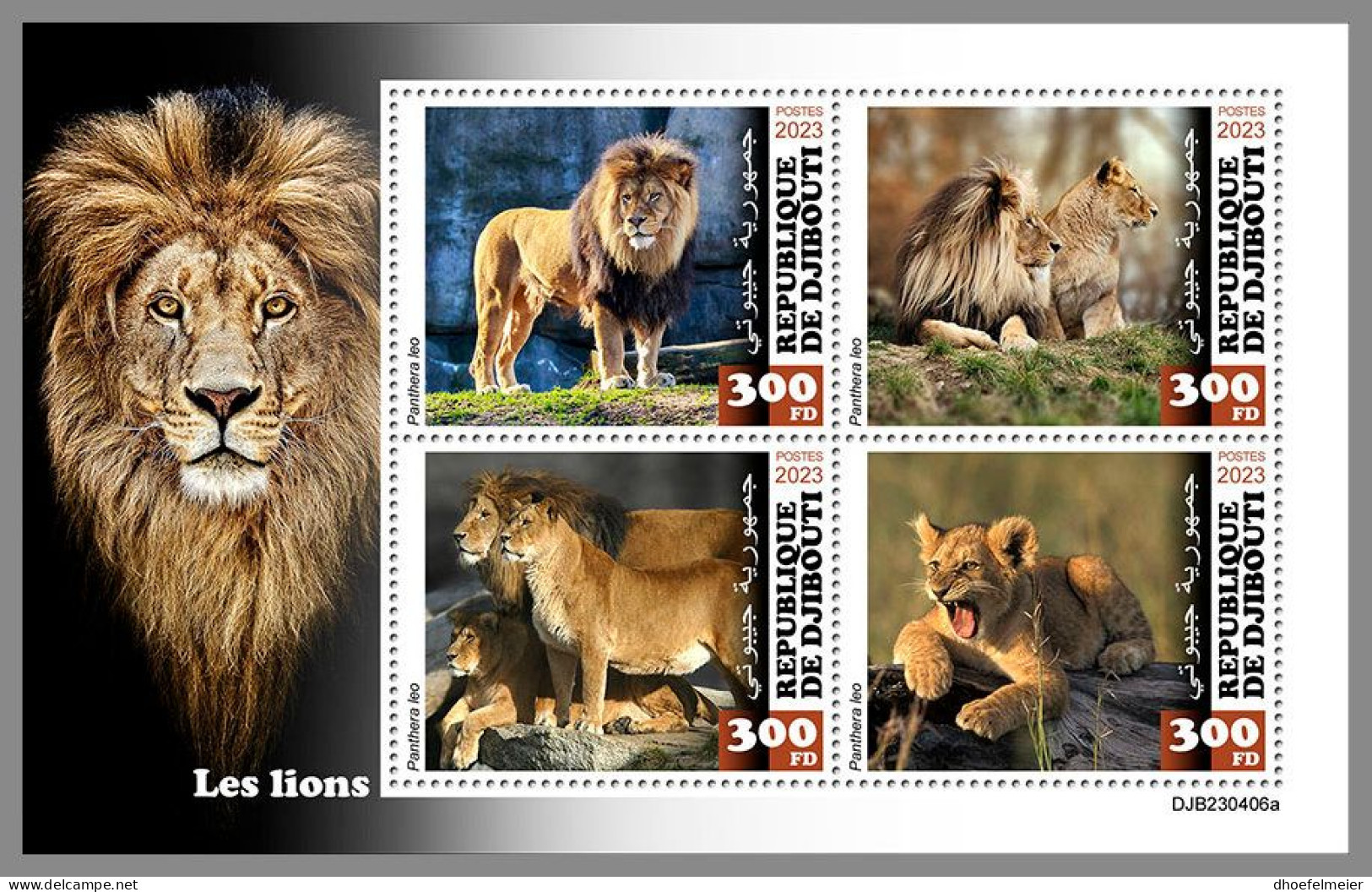 DJIBOUTI 2023 MNH Lions Löwen M/S – IMPERFORATED – DHQ2420 - Félins