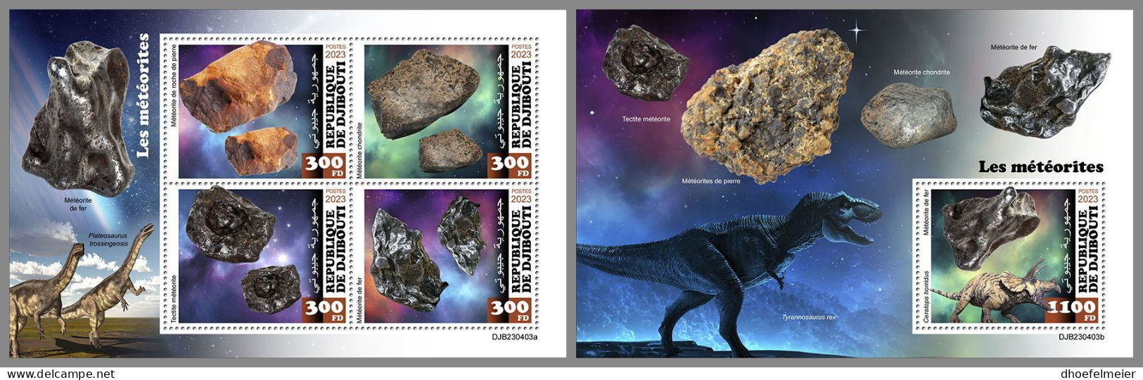 DJIBOUTI 2023 MNH Meteorites Meteoriten Dinosaurs M/S+S/S – IMPERFORATED – DHQ2420 - Minerals