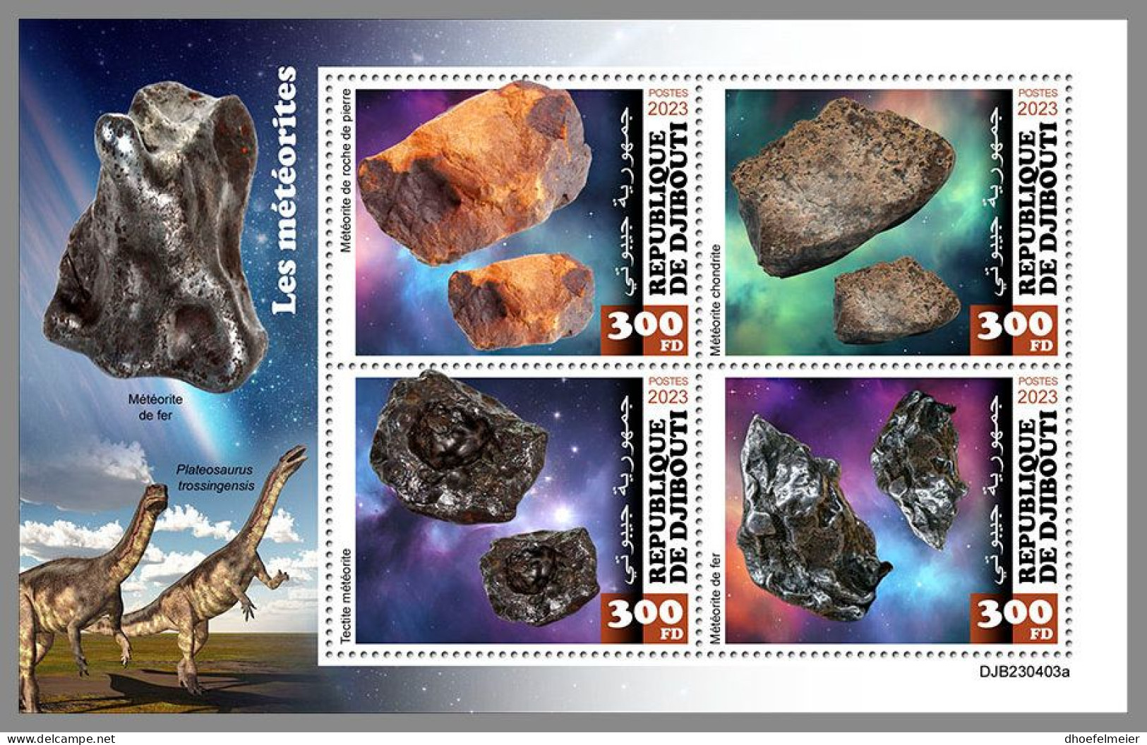 DJIBOUTI 2023 MNH Meteorites Meteoriten Dinosaurs M/S – IMPERFORATED – DHQ2420 - Minerals