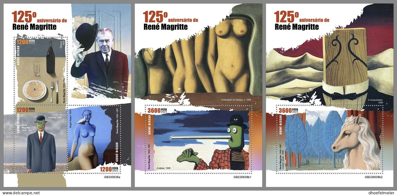 GUINEA-BISSAU 2023 MNH René Magritte Paintings Gemälde M/S+2S/S – IMPERFORATED – DHQ2420 - Andere & Zonder Classificatie