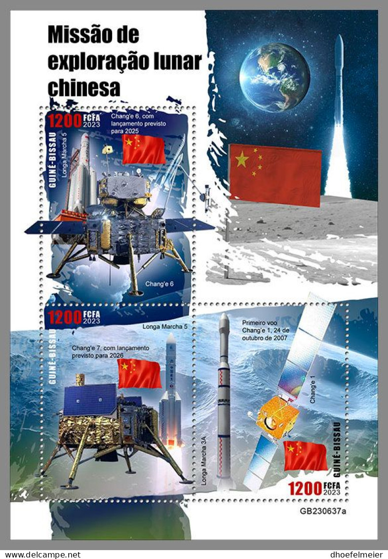 GUINEA-BISSAU 2023 MNH China‘s Moon Mission Space Raumfahrt M/S – IMPERFORATED – DHQ2420 - Afrique
