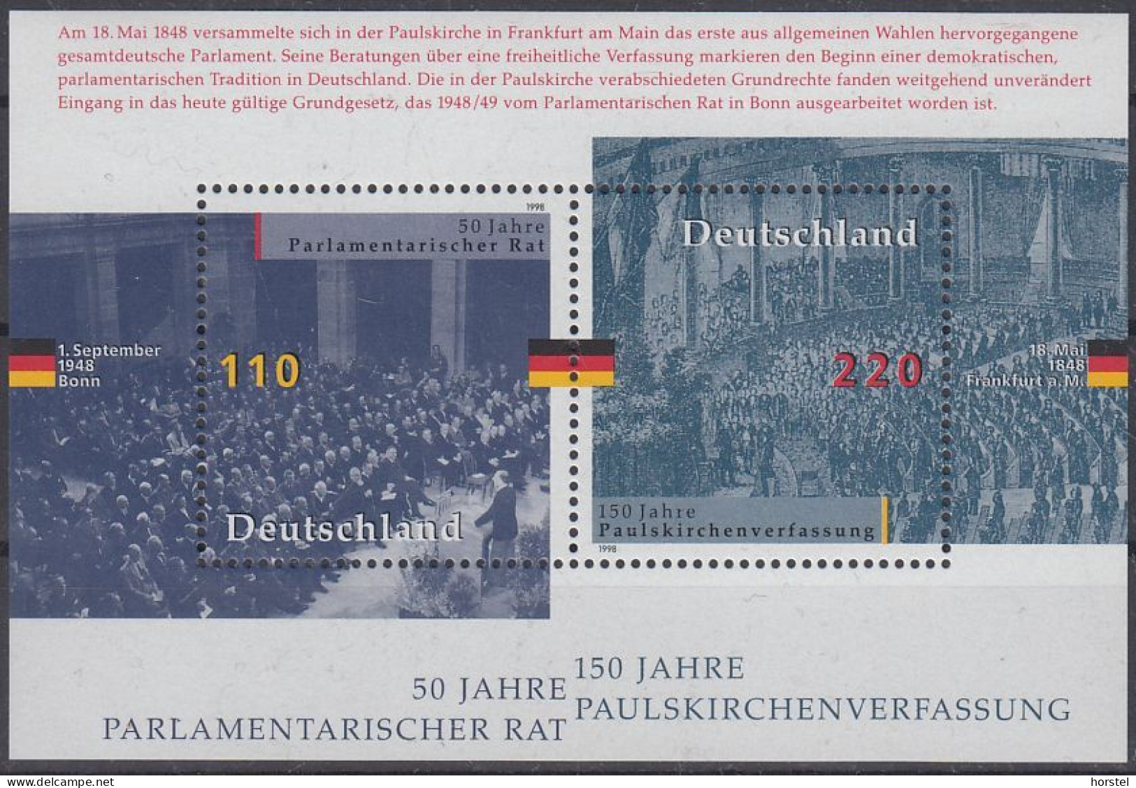 Deutschland  Block 43 -  50 Jahre Parlamentarischer Rat - 150 Jahre Paulskirchenverfassung - 1991-2000