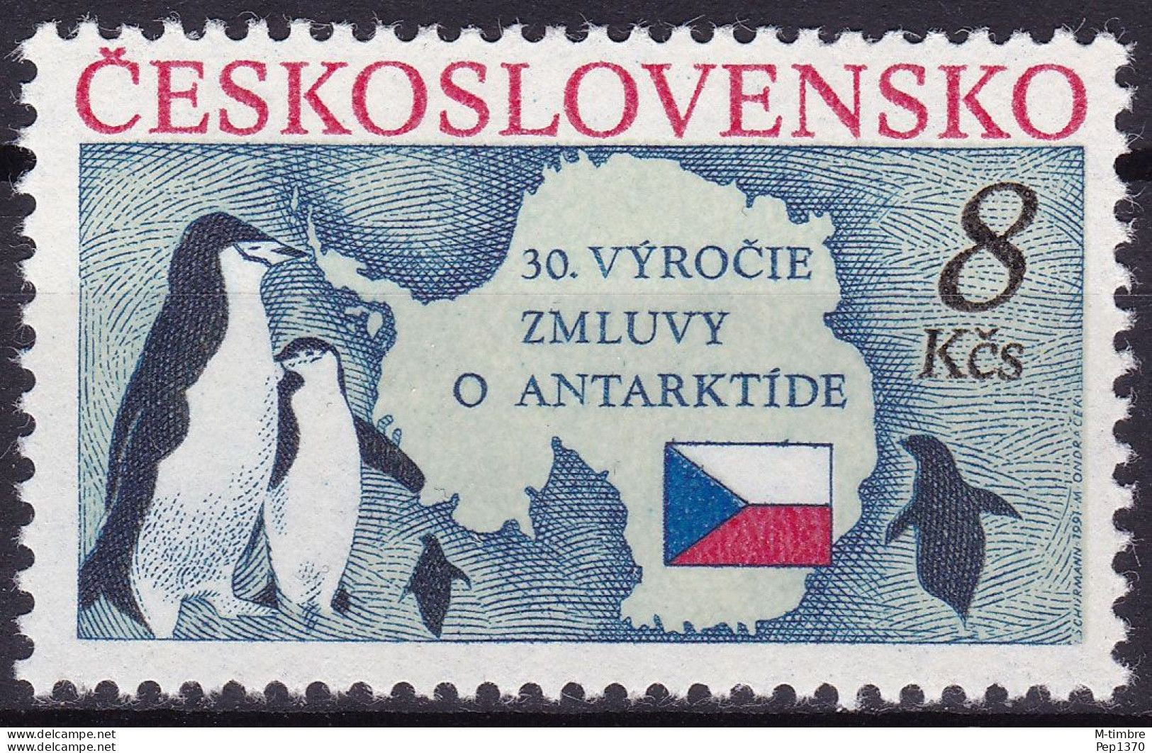 CHECOSLOVAQUIA 1991 - TCHECOSLOVAQUIE -  - PINGUINOS Y TRATADO ANTARTICO - YVERT 2886** - Unused Stamps