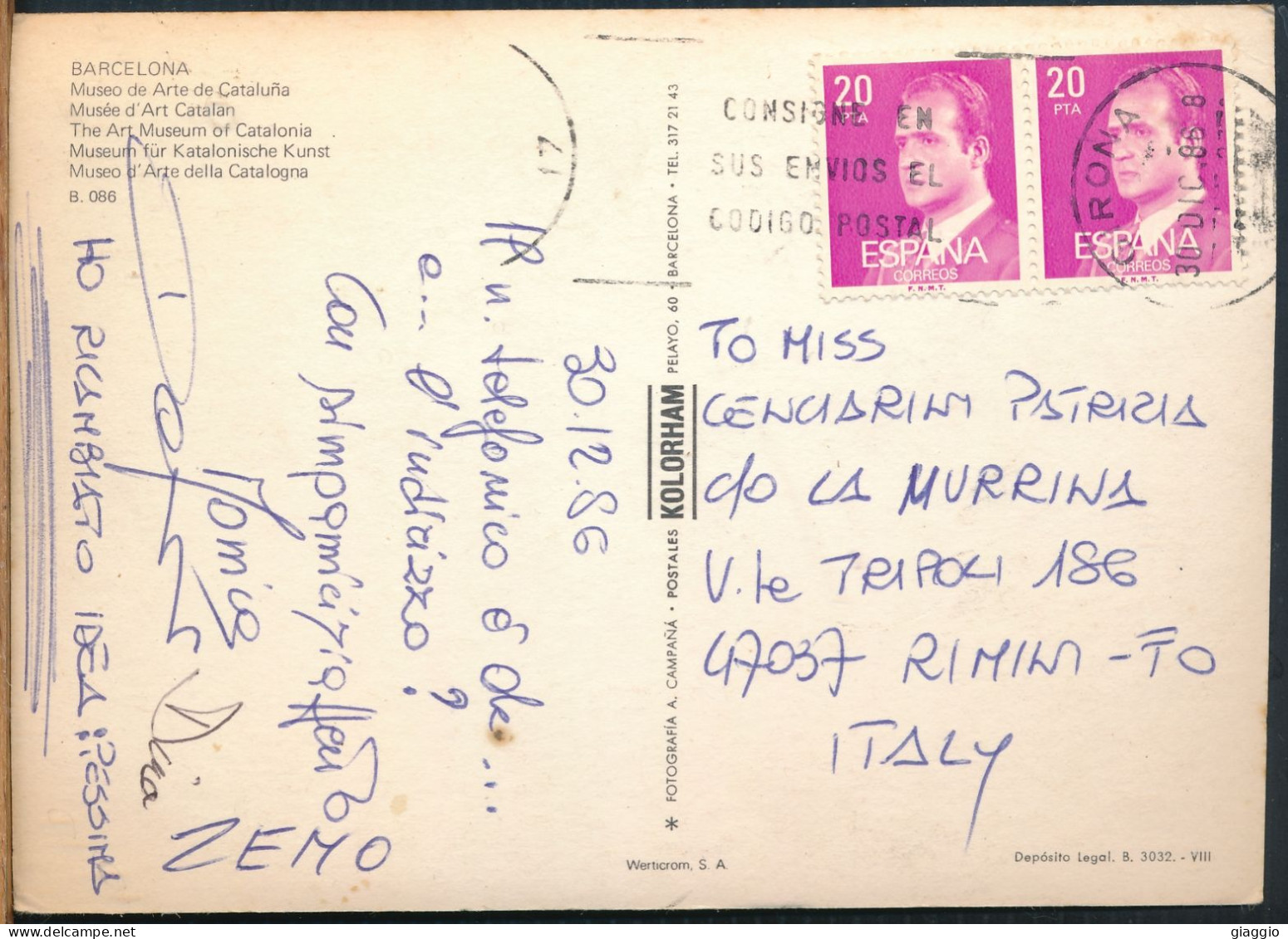 °°° 31031 - SPAIN - BARCELONA - MUSEO DE ARTE DE CATALUNA - 1986 With Stamps °°° - Barcelona