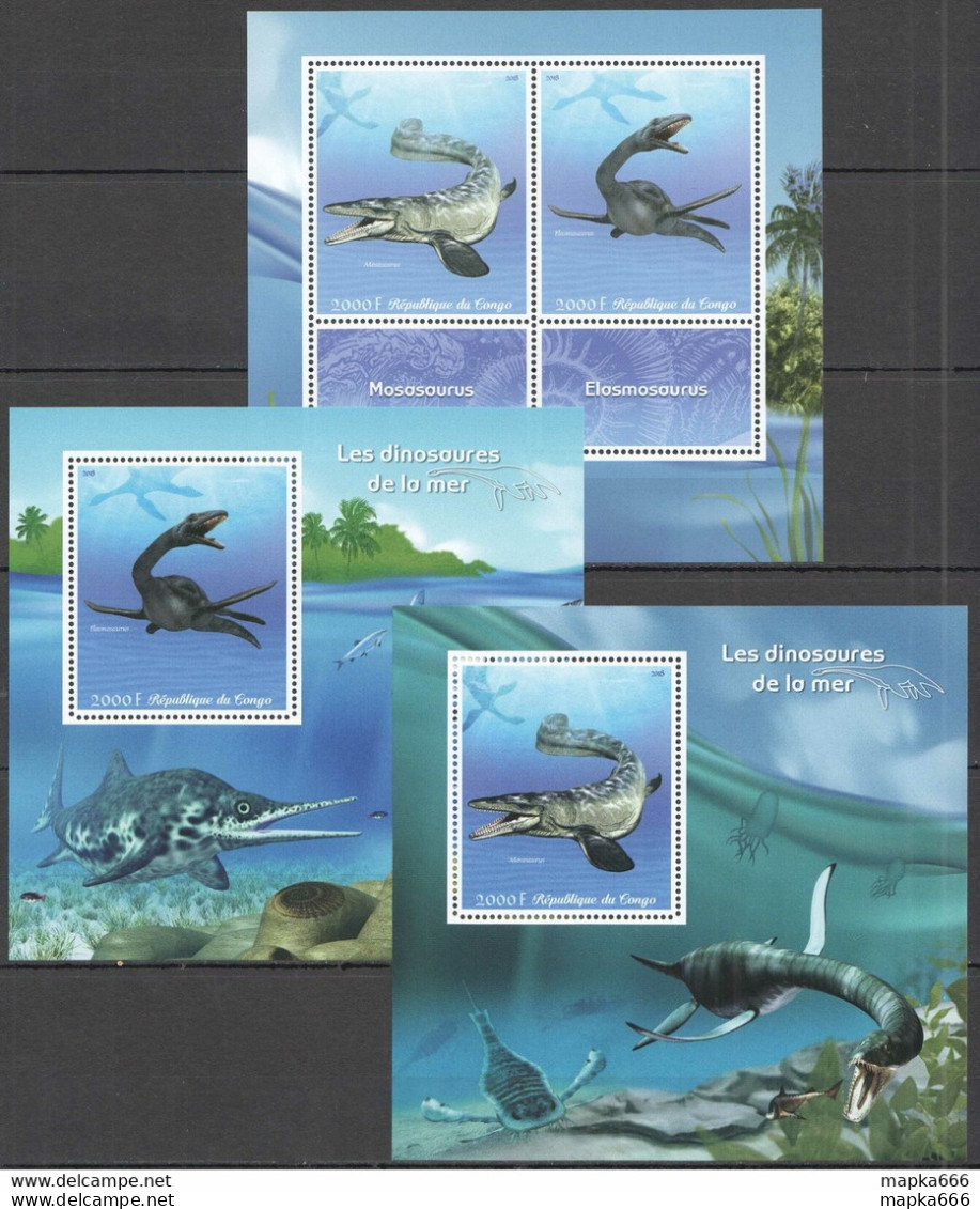 J333 2018 Dinosaurs Prehistoric Water Animals Fauna 1Kb+2Bl Mnh - Prehistorics