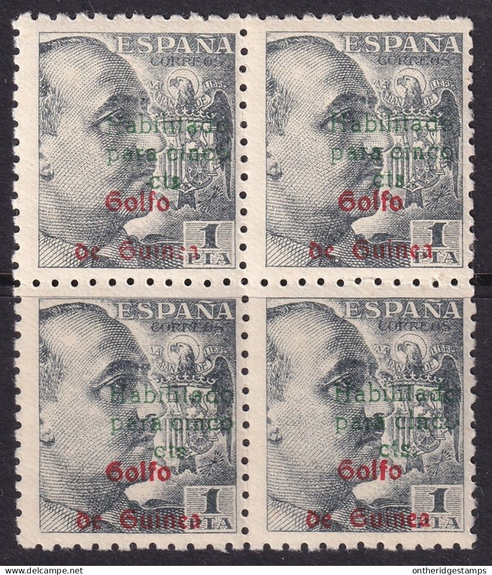 Spanish Guinea 1949 Sc 302 Var Ed 273 Block MNH** Wide Overprint Spacing - Guinea Espagnole