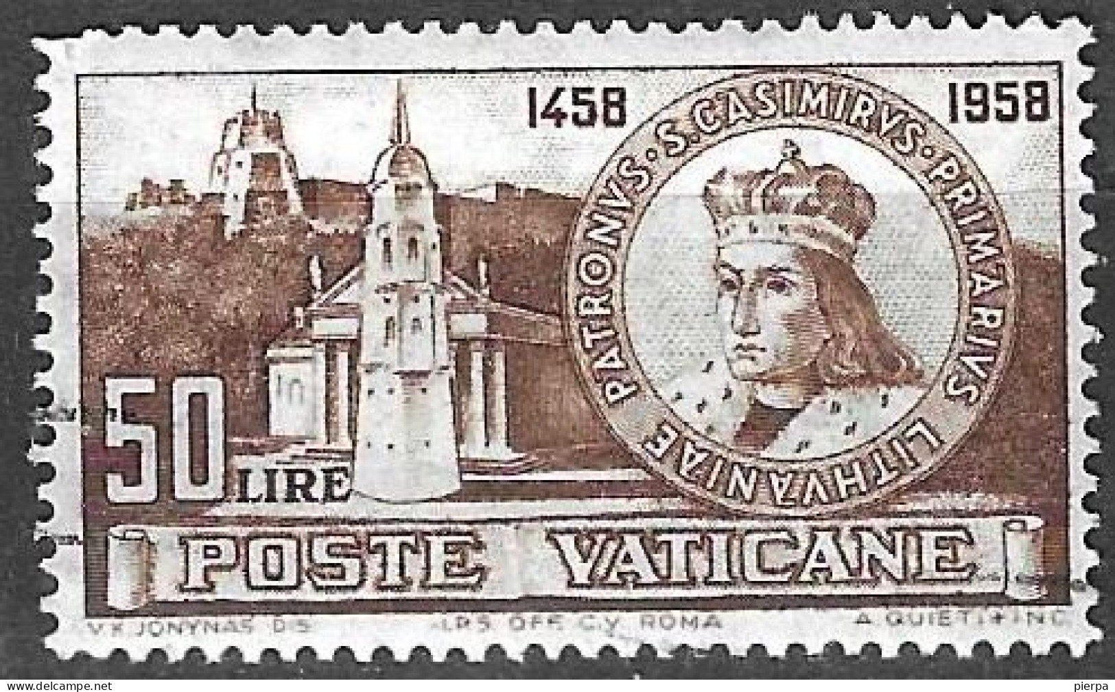 VATICANO - 1959 - CASIMIRO - LIRE 50 - USATO  (YVERT 282 - MICHEL 330) - Gebraucht