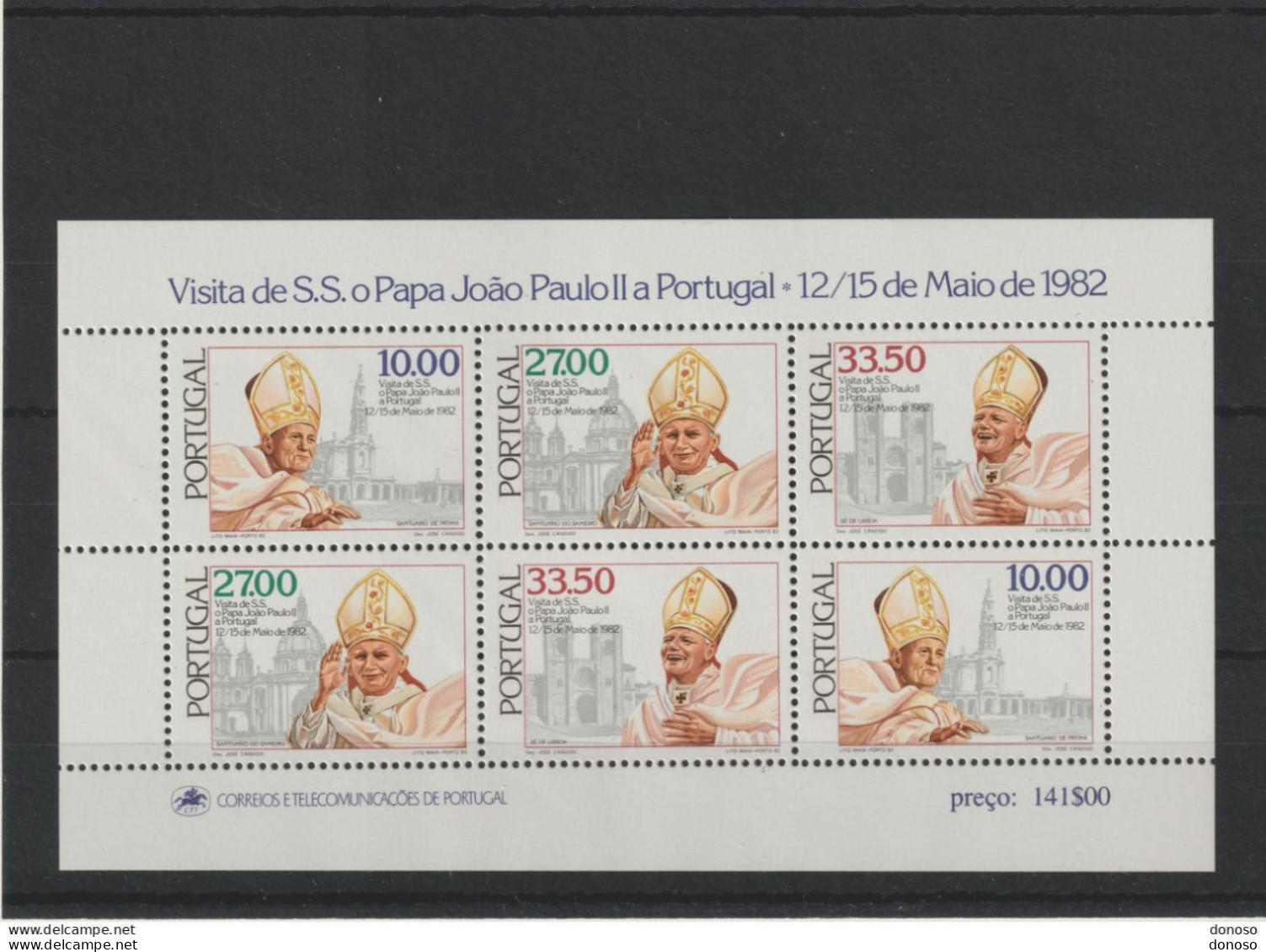 PORTUGAL 1982 Pape Jean Paul II  Yvert BF 37, Michel Block 36  NEUF** MNH Cote Yv 14 Euros - Blocks & Sheetlets