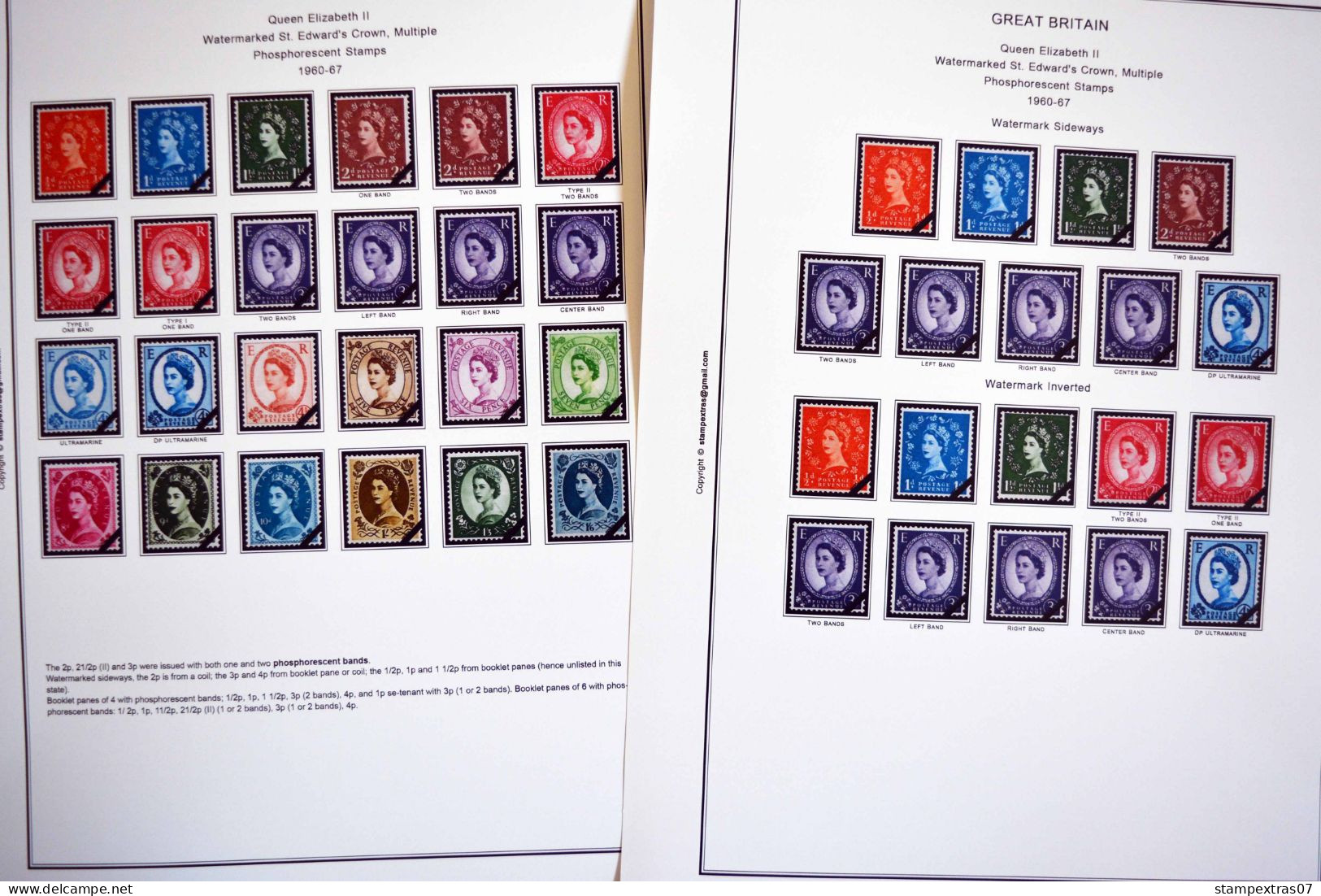 COLOR PRINTED GREAT BRITAIN WILDING ISSUES 1952-1967 STAMP ALBUM PAGES (10 illustrated pages) >> FEUILLES ALBUM