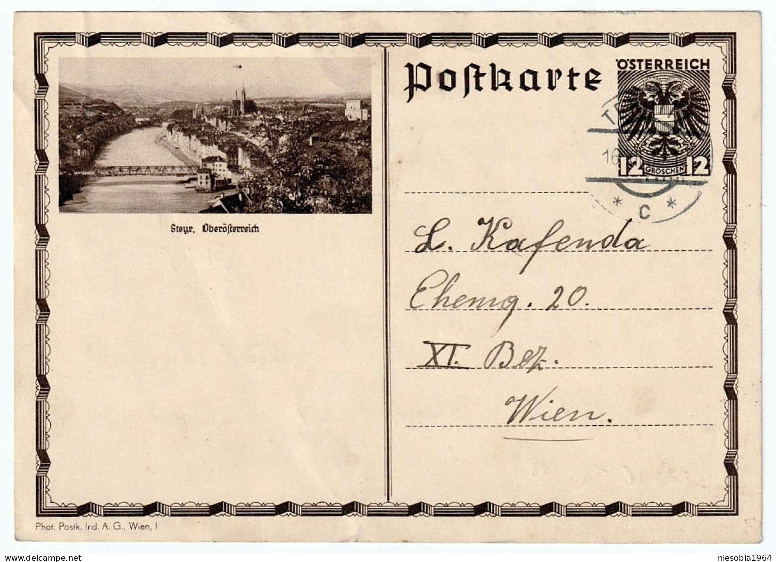 Österreich 12 Groschen Postkarte, Steyr, Oberösterreich - Siegel Ternitz 6 XII 1930 - Storia Postale