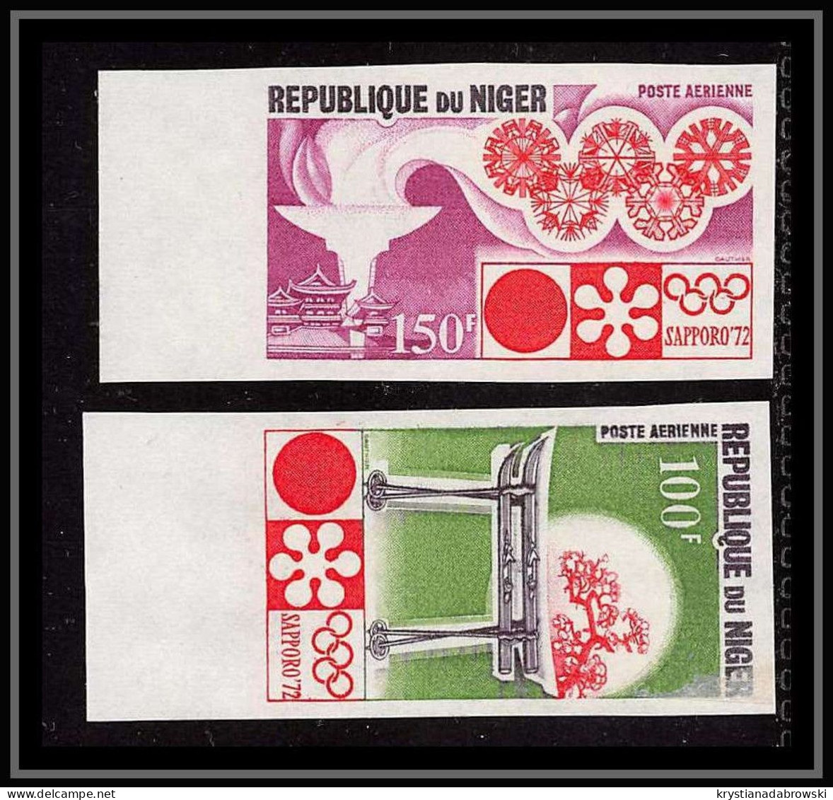 0662 Epreuve De Luxe Collective Proof Niger 174/175 Jeux Olympiques Olympic Games Sapporo 1972 Non Dentelé ** MNH Imperf - Hiver 1972: Sapporo