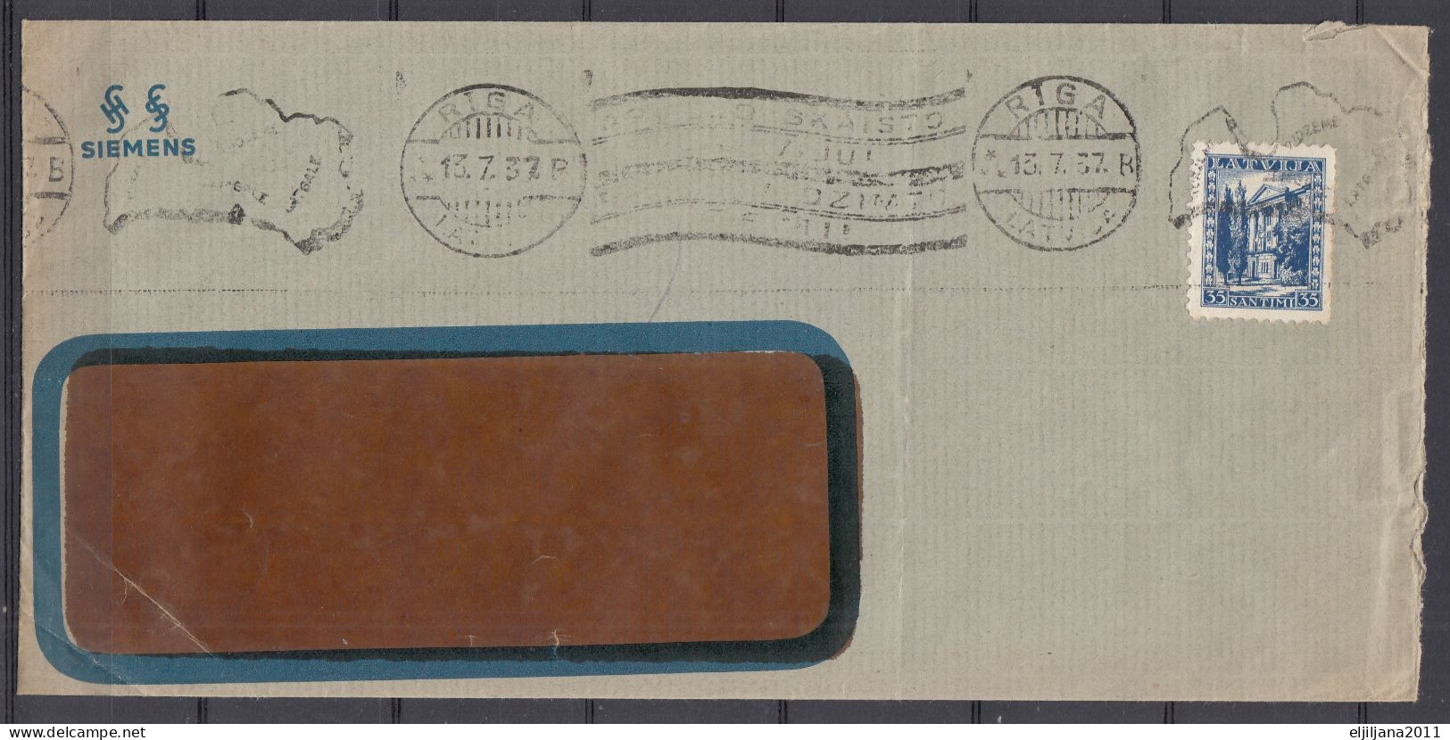 ⁕ Latvia / Lettland 1937 ⁕ Mi.236 On Business Cover, Window - SIEMENS, Postmark RIGA ⁕ 2v Used - See Scan - Letland