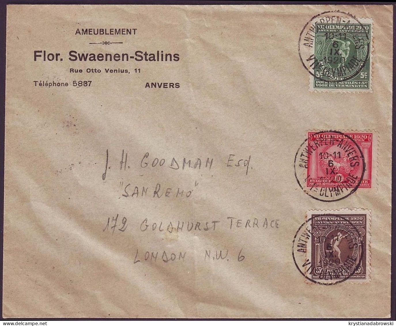 Belgium - 1920 - Olympic Games 1920 - Letter - Summer 1920: Antwerp