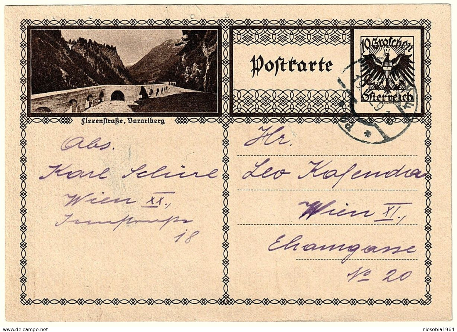 Österreich 10 Groschen Postkarte,  Flexenstrasse Vorarlberg - Siegel Wien 1928 - Cartas & Documentos