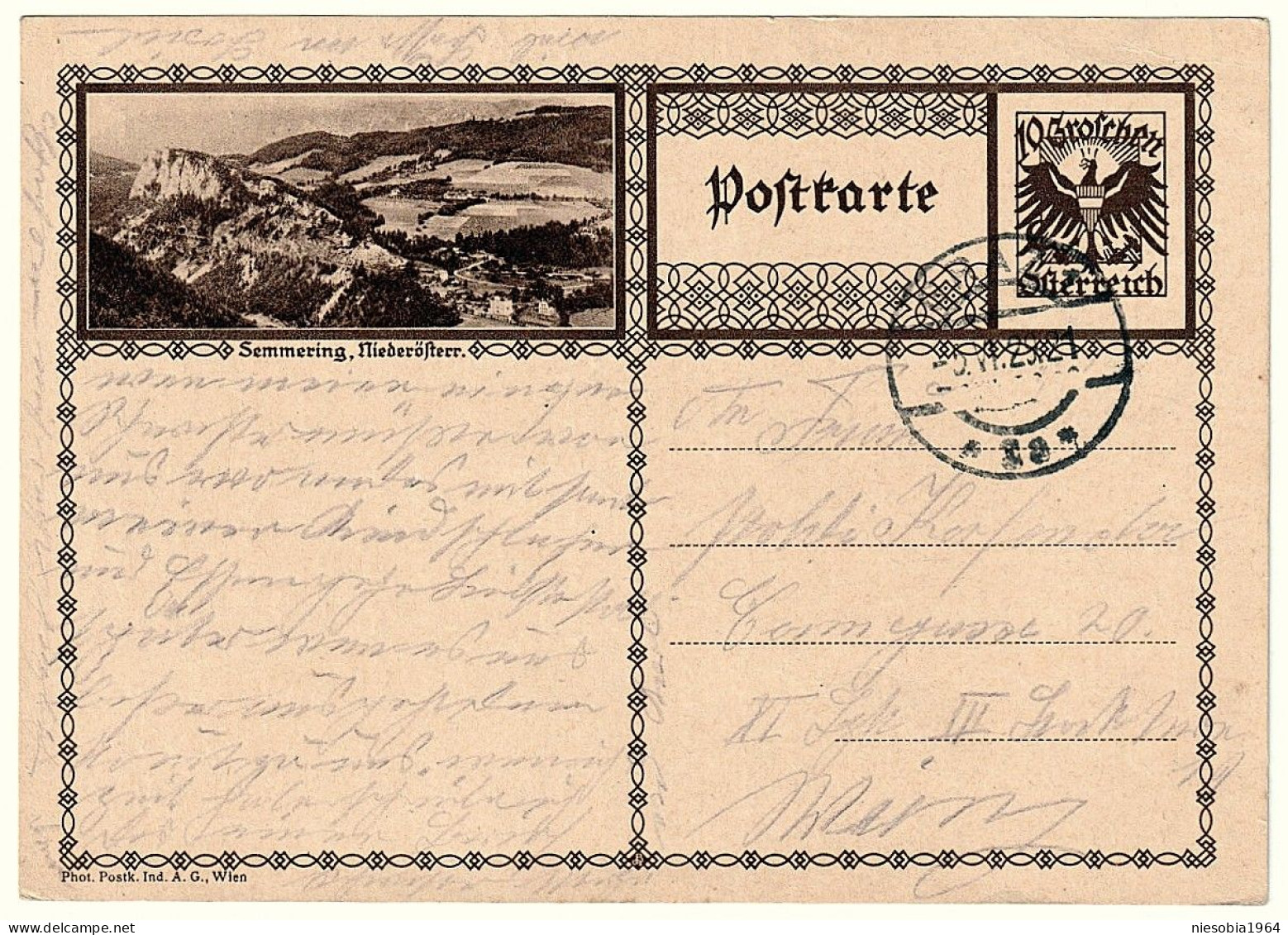 Österreich 10 Groschen Postkarte, Semmering Niederösterreich - Siegel Graz 5 VI 1928 - Covers & Documents