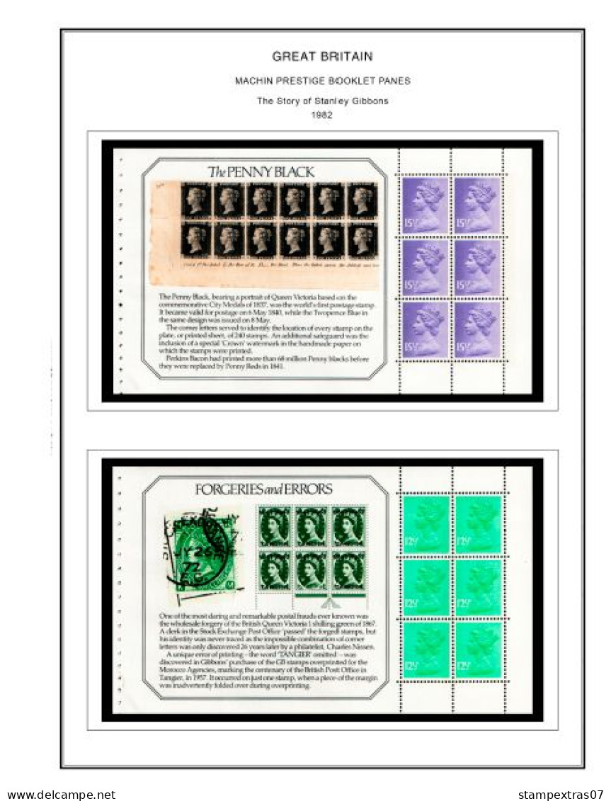 COLOR PRINTED GREAT BRITAIN MACHIN PRESTIGE PANES 1969-2023 STAMP ALBUM PAGES (121 Illustrated Pages) >> FEUILLES ALBUM - Vordruckblätter