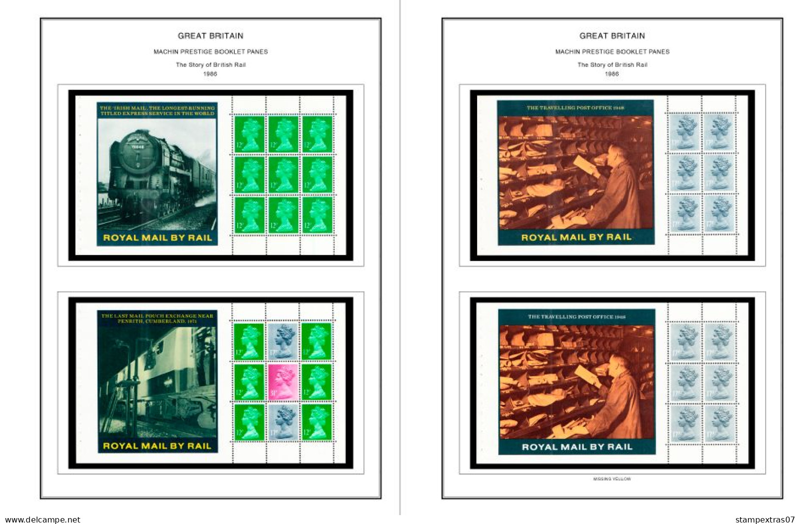 COLOR PRINTED GREAT BRITAIN MACHIN PRESTIGE PANES 1969-2023 STAMP ALBUM PAGES (121 illustrated pages) >> FEUILLES ALBUM