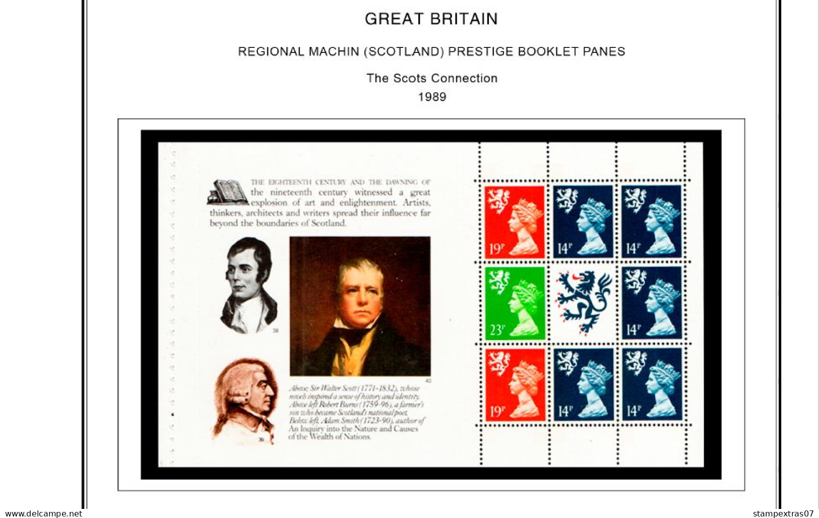 COLOR PRINTED GREAT BRITAIN MACHIN PRESTIGE PANES 1969-2023 STAMP ALBUM PAGES (121 illustrated pages) >> FEUILLES ALBUM