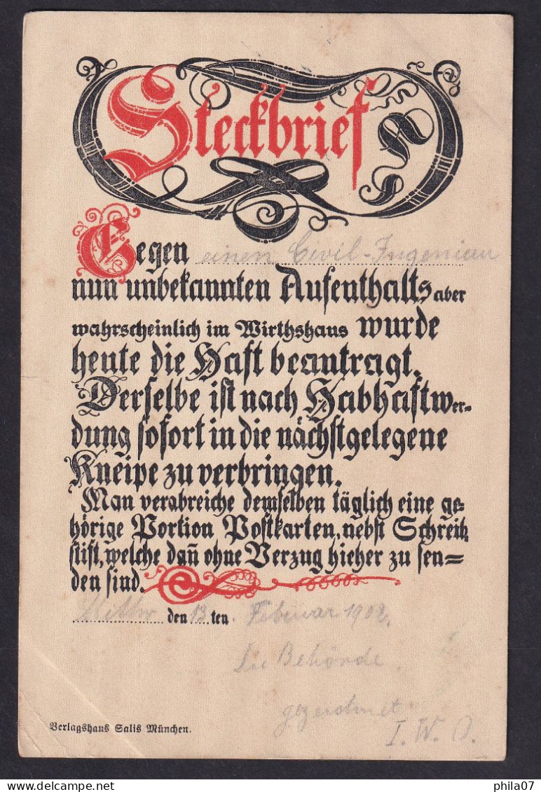 Steckbrief ...... / Year 1902 / Long Line Postcard Circulated, 2 Scans - Sonstige & Ohne Zuordnung
