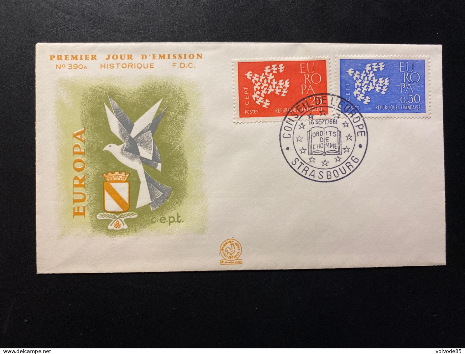 Enveloppe 1er Jour "EUROPA" - 16/09/1961 Obl Strasbourg - 1309/1310 - Historique N° 390A - 1960-1969