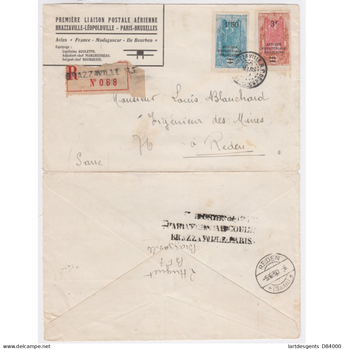 Moyen Congo - Lettre 1ère Liaison Postale Aèrienne Brazzaville Léopoldville 20/03/1930, Lartdesgents.fr - 1927-1959 Mint/hinged