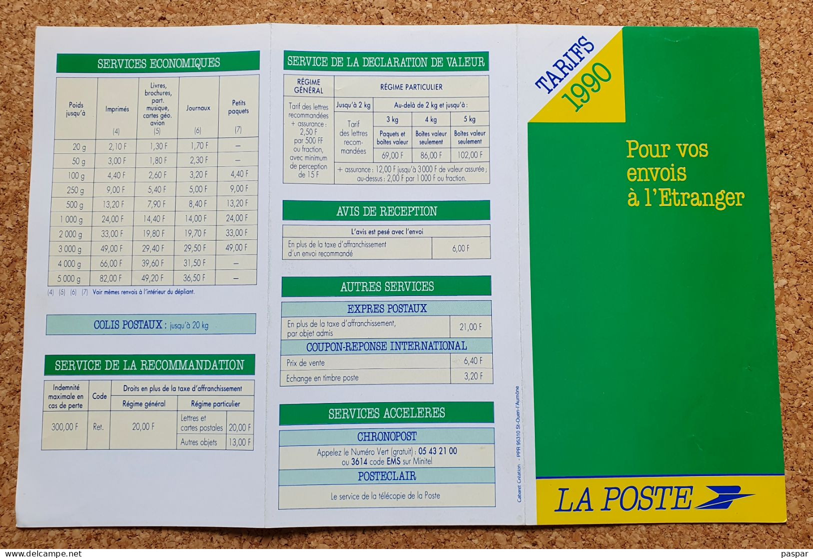 La Poste Tarifs 1990 Envois à L'étranger - Documents De La Poste