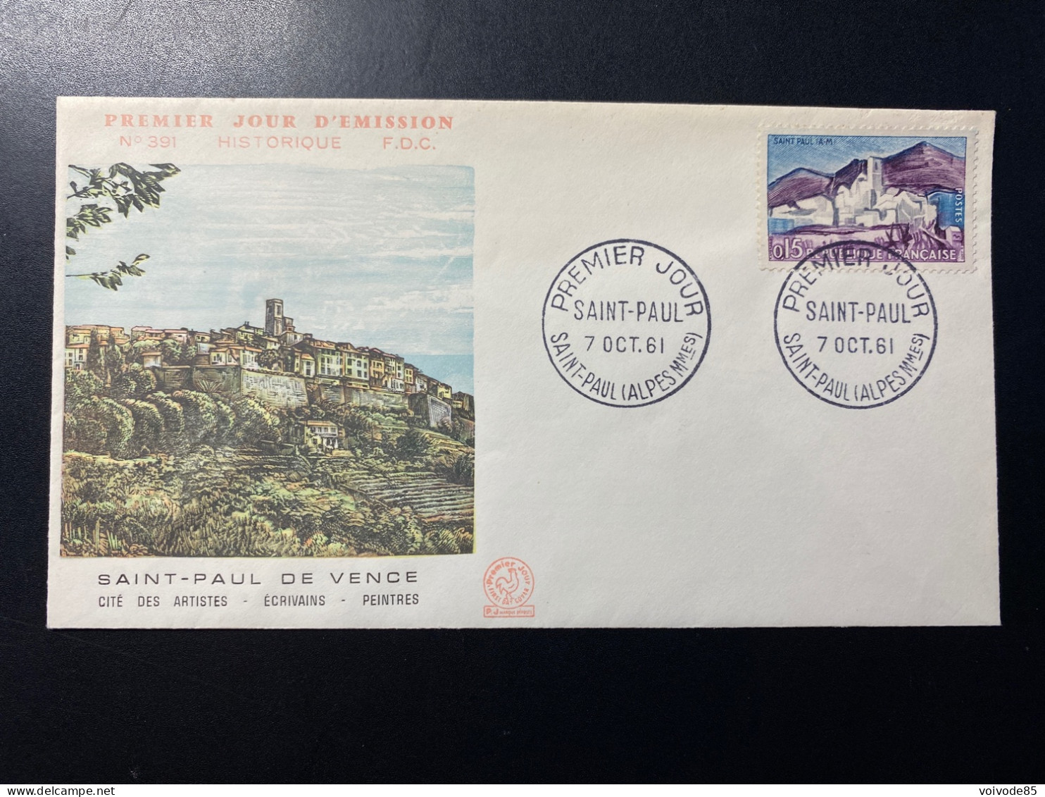 Enveloppe 1er Jour "Saint Paul De Vence" - 07/10/1961 - 1311 - Historique N° 391 - 1960-1969