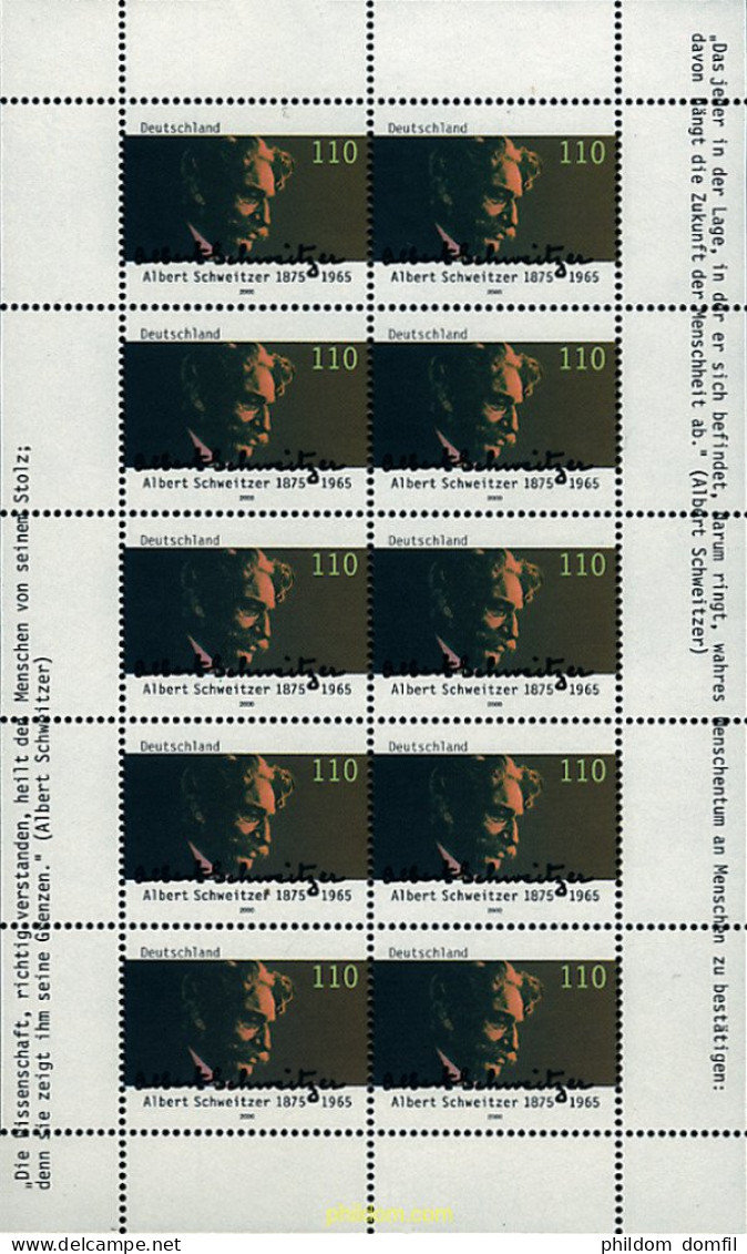 9889 MNH ALEMANIA FEDERAL 2000 125 ANIVERSARIO DEL NACIMIENTO DEL Dr. ALBERT SCHWEITZER - Nuovi