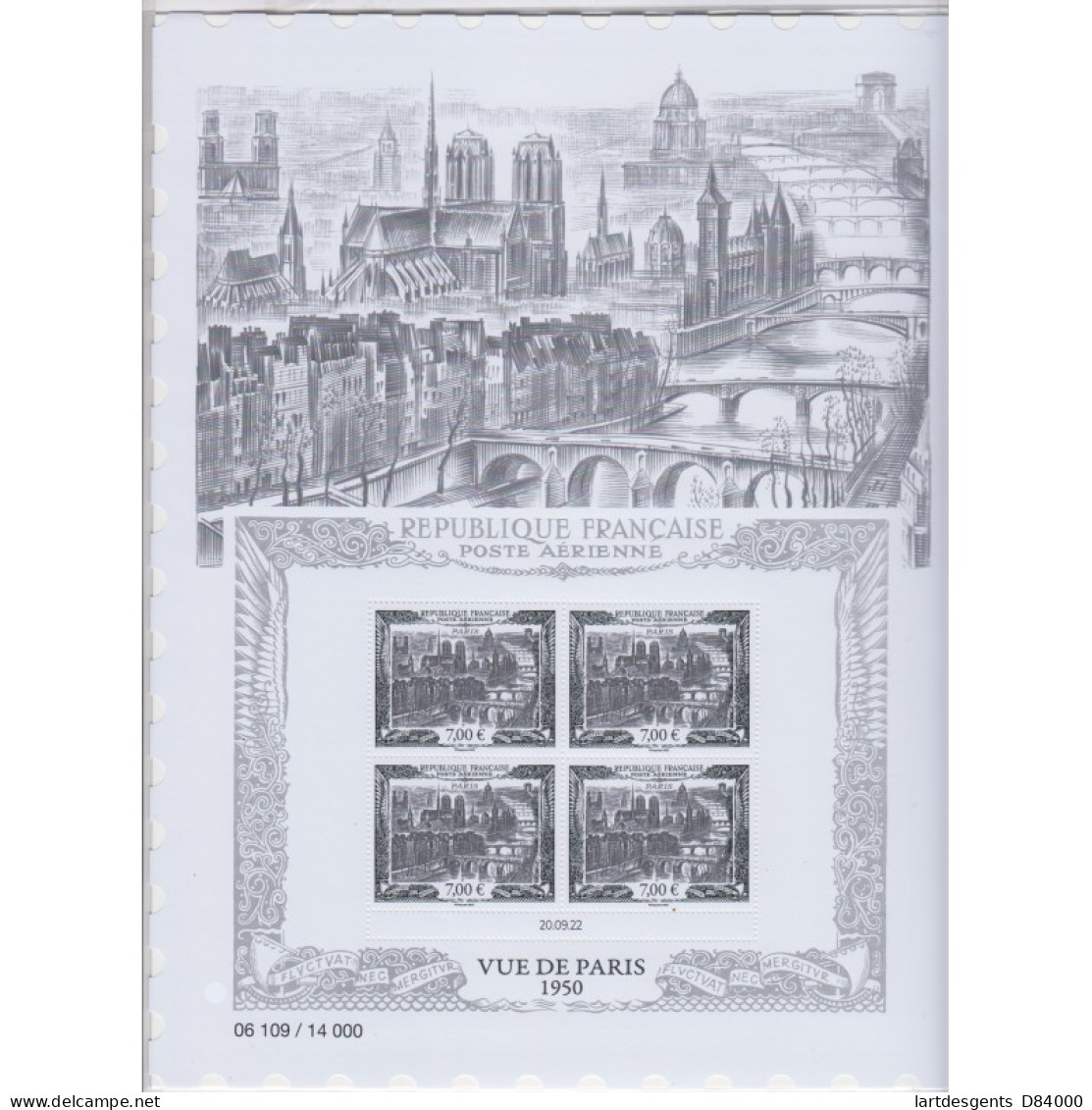 Affiche Numérotée "Vue De Paris" Avec Bloc De 4 Timbres Poste Aérienne "daté" Neuf** Lartdesgents.fr - 1927-1959 Ungebraucht