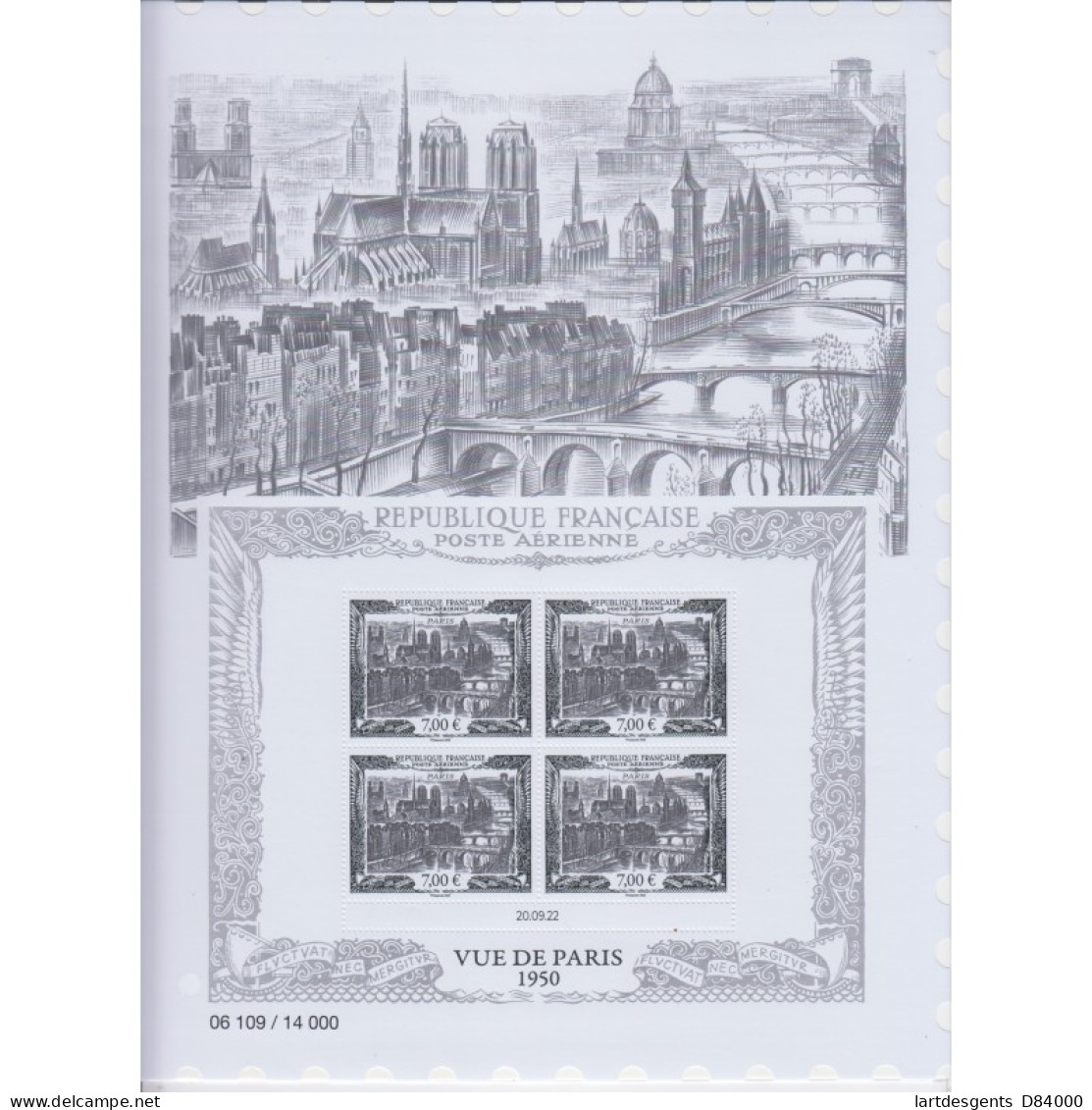 Affiche Numérotée "Vue De Paris" Avec Bloc De 4 Timbres Poste Aérienne "daté" Neuf** Lartdesgents.fr - 1927-1959 Nuevos