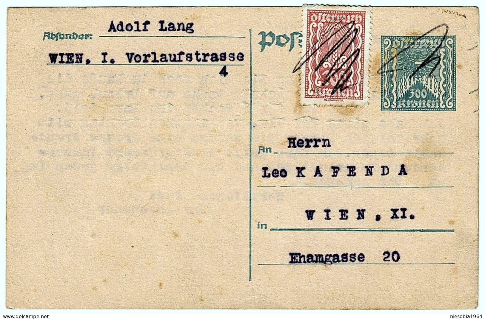 Austria Postcard, Two Stamps 200 Kronen & 300 Kronen Wien 20 III 1924 - Lettres & Documents