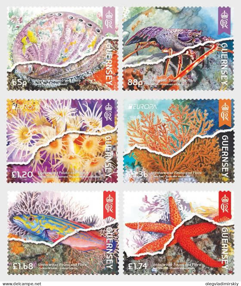 Guernsey Great Britain 2024 Europa CEPT Underwater Fauna & Flora Set Of 6 Stamps MNH - 2024