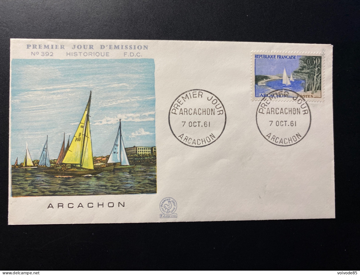 Enveloppe 1er Jour "Arcachon - Voiliers" - 07/10/1961 - 1312 - Historique N° 392 - 1960-1969