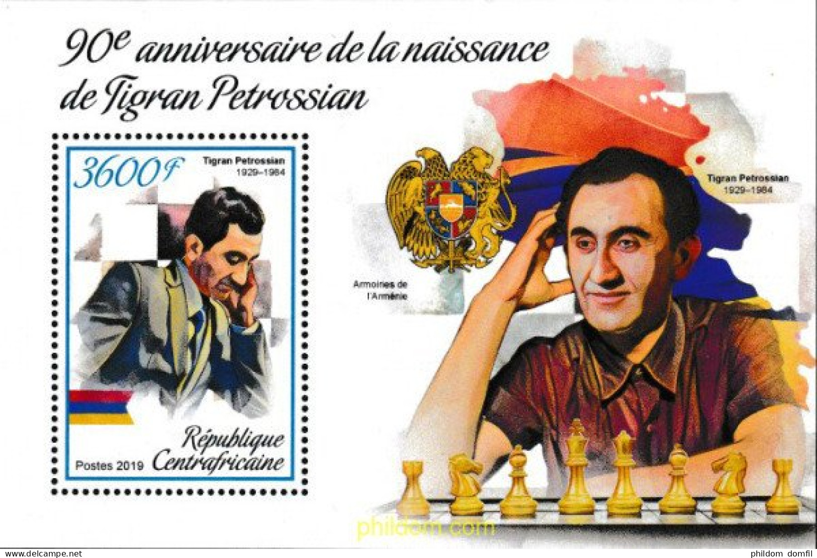 601232 MNH CENTROAFRICANA 2019 90 ANIVERSARIO DEL NACIMIENTO TIGRAN PETROSSIAN - Centraal-Afrikaanse Republiek