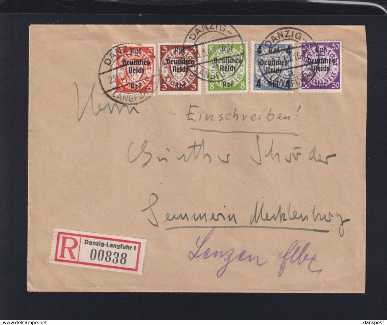 Dt. Reich R-Brief Danzig 1940 Aufdrucke - Brieven En Documenten