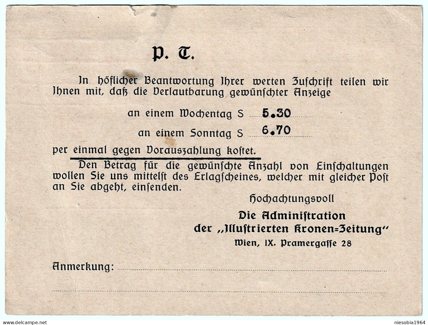 Austria 10 Groschen Postcard + 2 Kronen, Administration Of The "Illustrated Krone Newspaper" Vienna1930 - Covers & Documents