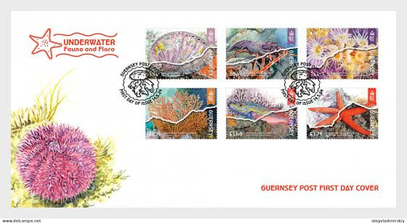 Guernsey Great Britain 2024 Europa CEPT Underwater Fauna & Flora Set Of 6 Stamps FDC - Guernesey